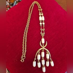 Vintage chandelier Necklace pendant Gold tone 30in